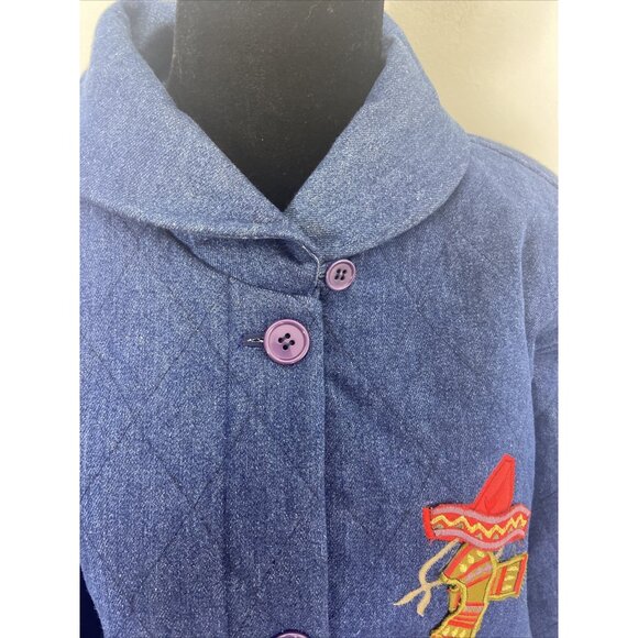 Vintage Joseph Ho Quilted Denim Mariachi Band Mexican 3D Coat Woman XL Loud 80s - Picture 6 of 10